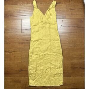 Reformation 100% Linen Dress Women 4 Yellow Gold Sleeveless Tropical Luxury Glam